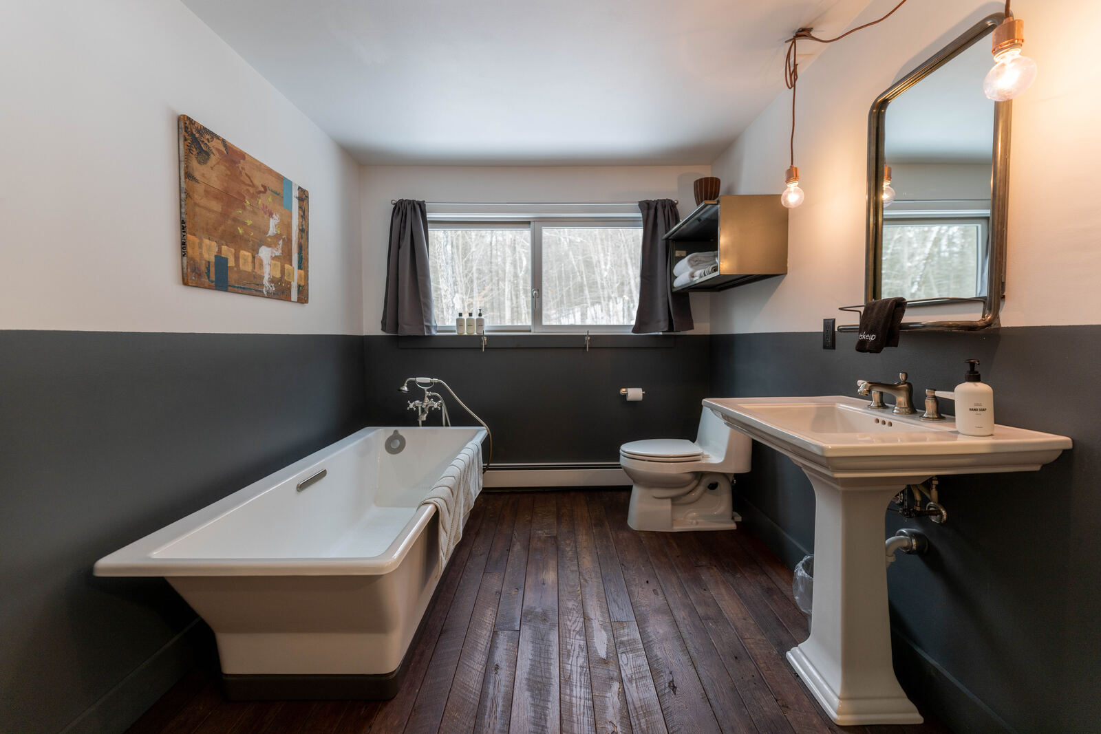 Bathroom with freestanding soaking tub
